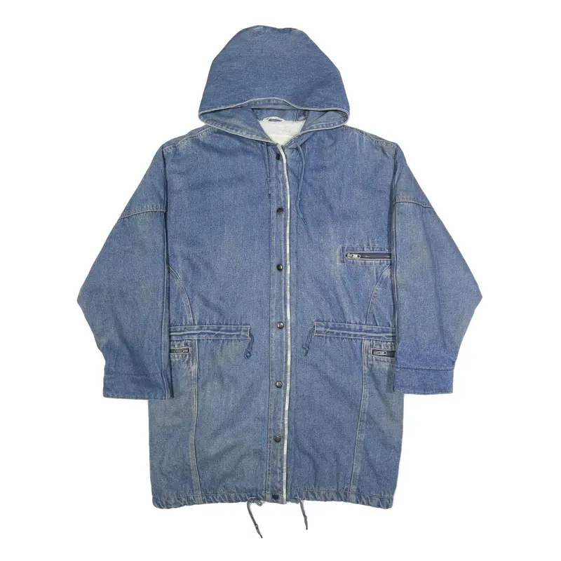 Womens Blue Denim Hooded Jacket Xl Cotton Blend Button Denim Casual Outerwear 1