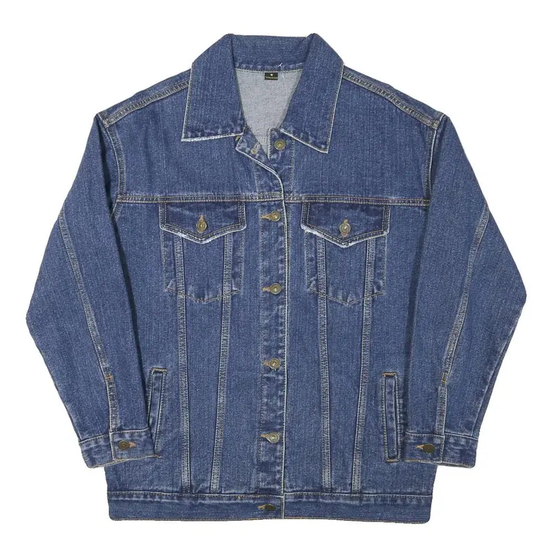 Womens Blue Denim Jacket M Cotton Blend Button Closure Classic Casual Outerwear 1