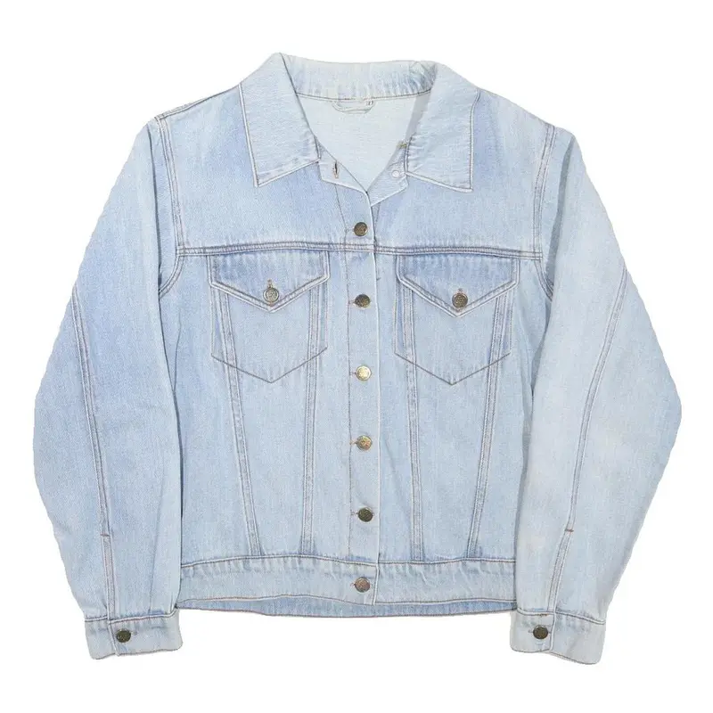 Womens Blue Denim Style Cotton Blend Jacket M Button Closure Classic Fit 1