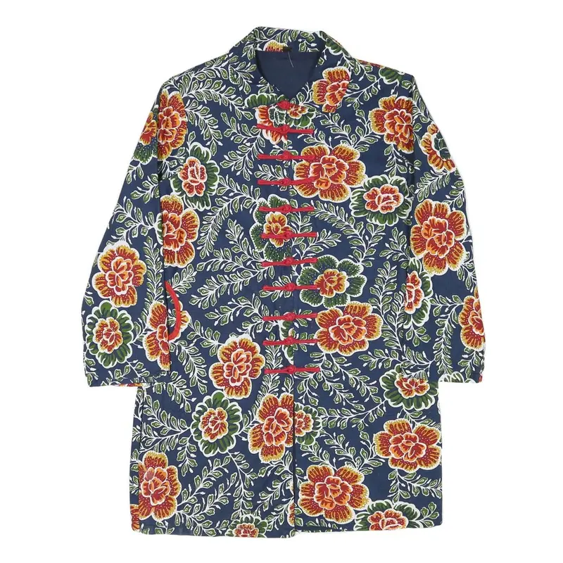 Womens Blue Floral Button Cotton Blend Jacket M Casual Patterned 1