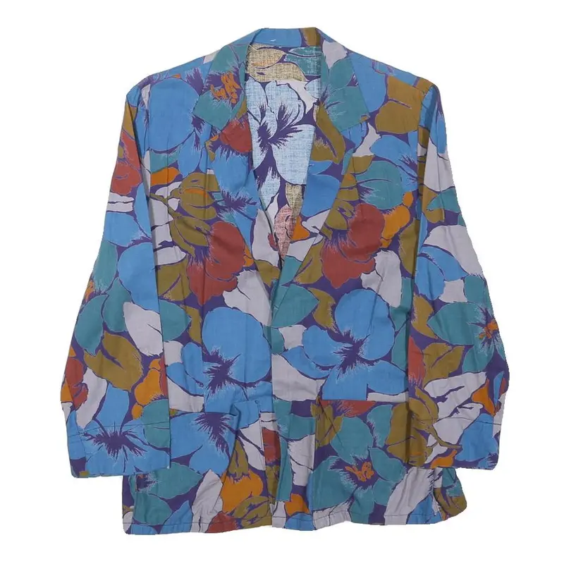Womens Blue & Green Floral Cotton Blend Jacket Xxs Woven Relaxed Fit 1