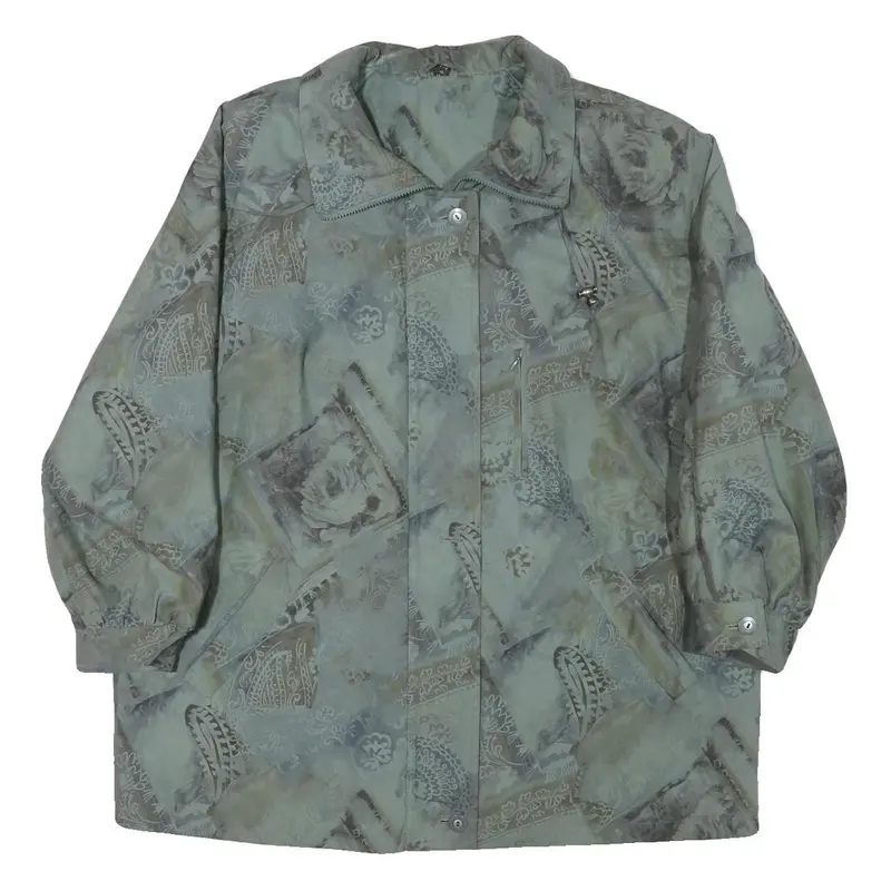Womens Blue Grey Abstract Pattern Button Jacket Xl Polyester Blend Casual 1