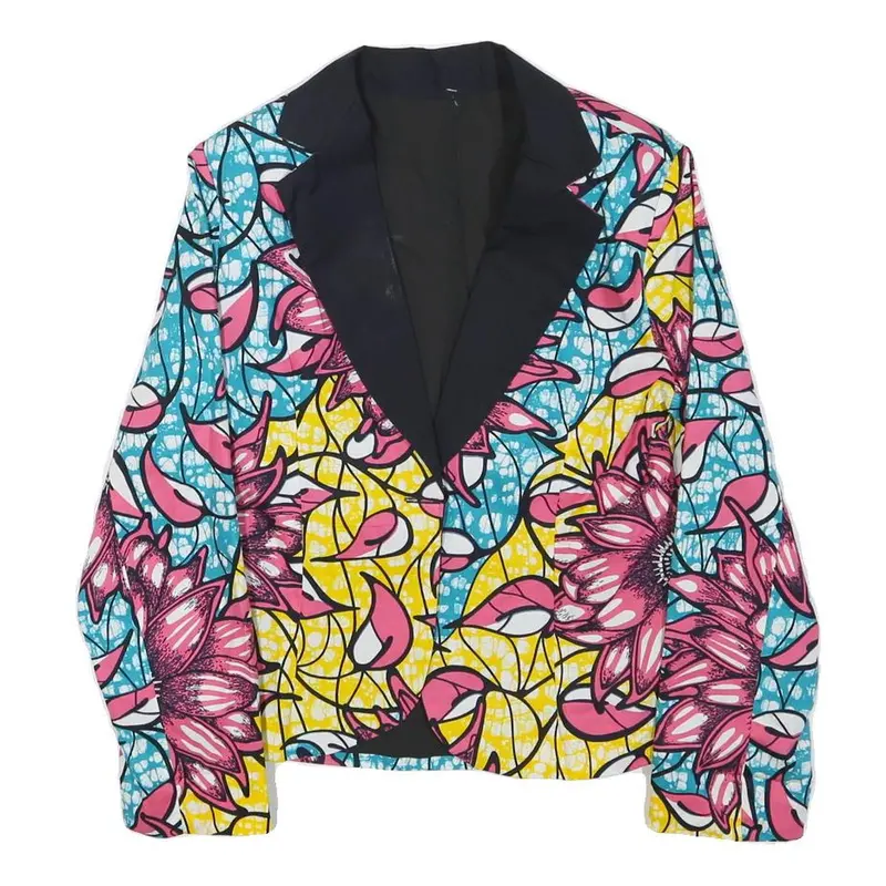 Womens Blue & Pink Floral Cotton Blend Button Jacket Xs Printed Bright Casual 1