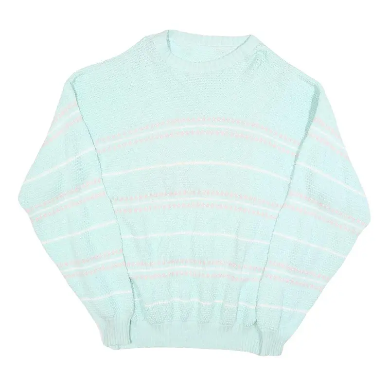 Womens Blue & Pink Patterned Jumbo Knit Crew Neck L Jumper Pullover 1