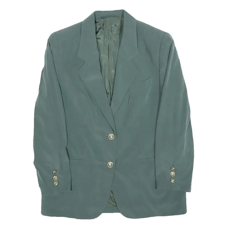 Womens Blue Polyester Blend Classic Jacket S Button Closure Plain Elegant 1
