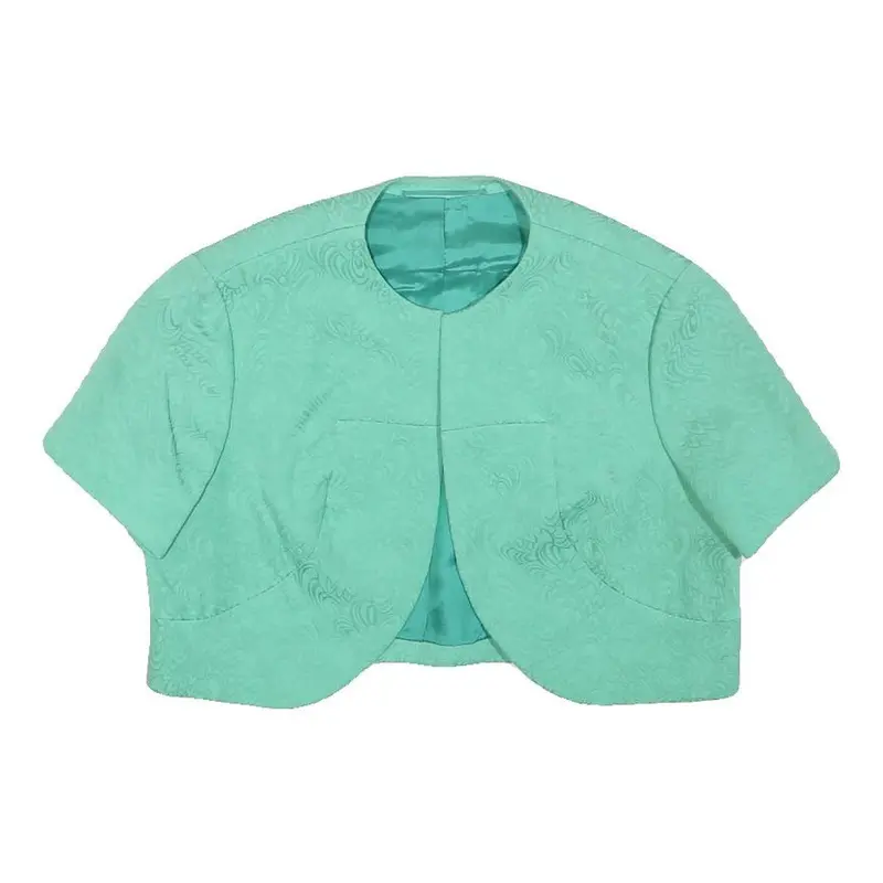 Womens Blue Polyester Blend Short Sleeve Crop Jacket Xxs Jacquard Pattern 1