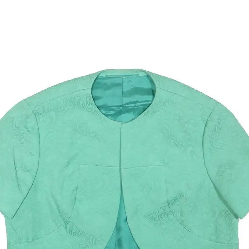 Womens Blue Polyester Blend Short Sleeve Crop Jacket Xxs Jacquard Pattern 2