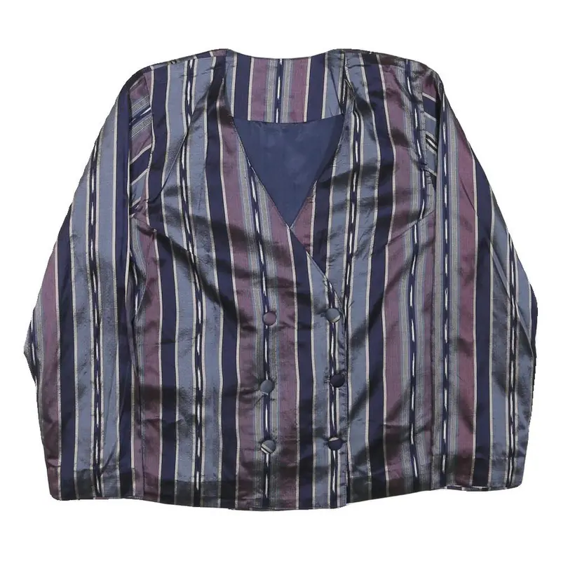 Womens Blue & Purple Striped Button Cotton Blend Jacket M Classic Fit 1