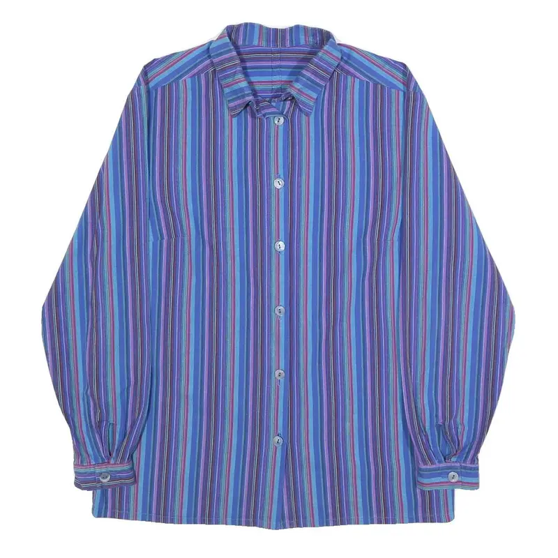 Womens Blue & Purple Striped Cotton Blend Shirt M Long Sleeve Button Up Relaxed 1