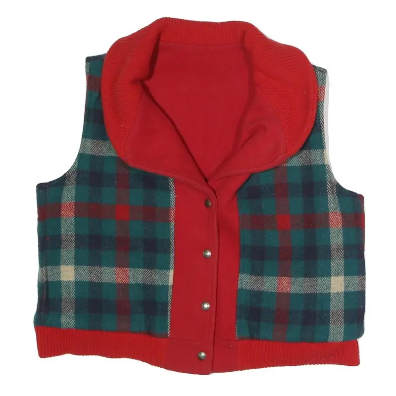 Womens Blue & Red Checked Button Front Jacket L Polyester Blend Plaid Warm 1