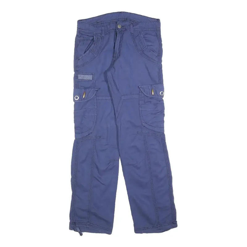 Womens Blue Regular Fit Straight Leg Cotton Blend Trousers W30 L30 Cargo Style 1