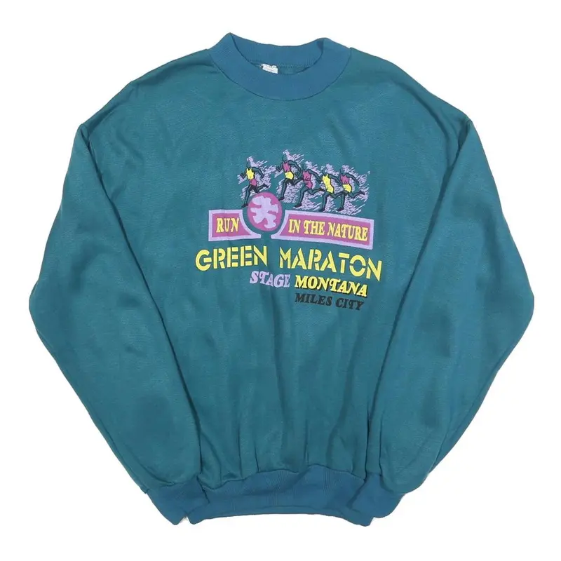 Womens Blue Sweatshirt Run In The Nature Green Maraton Crew Neck M Retro Graphic 1