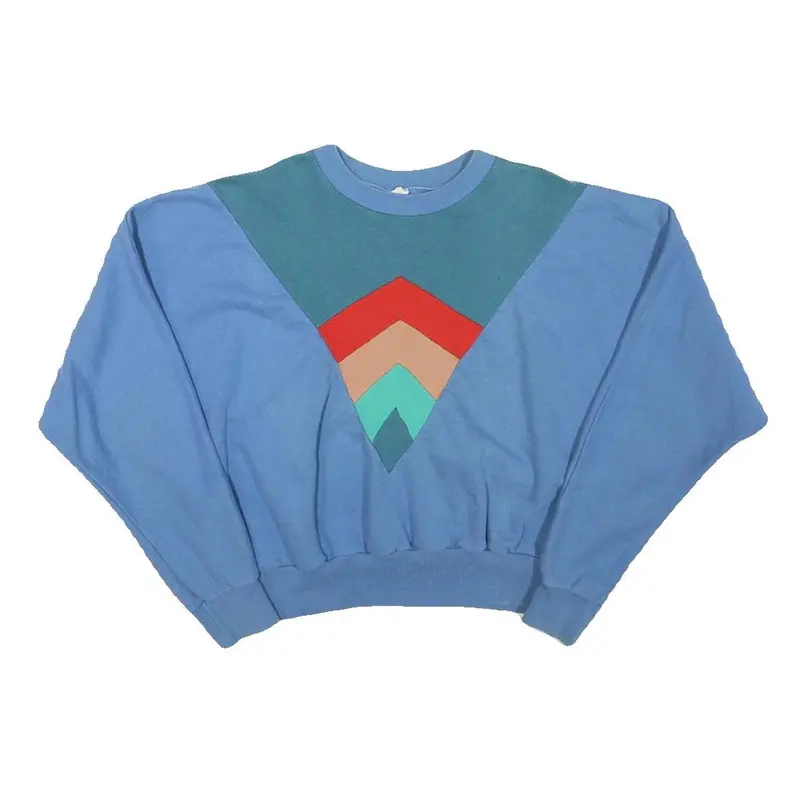 Womens Blue Sweatshirt S Colourblock Cotton Blend Crew Neck Long Sleeve 1