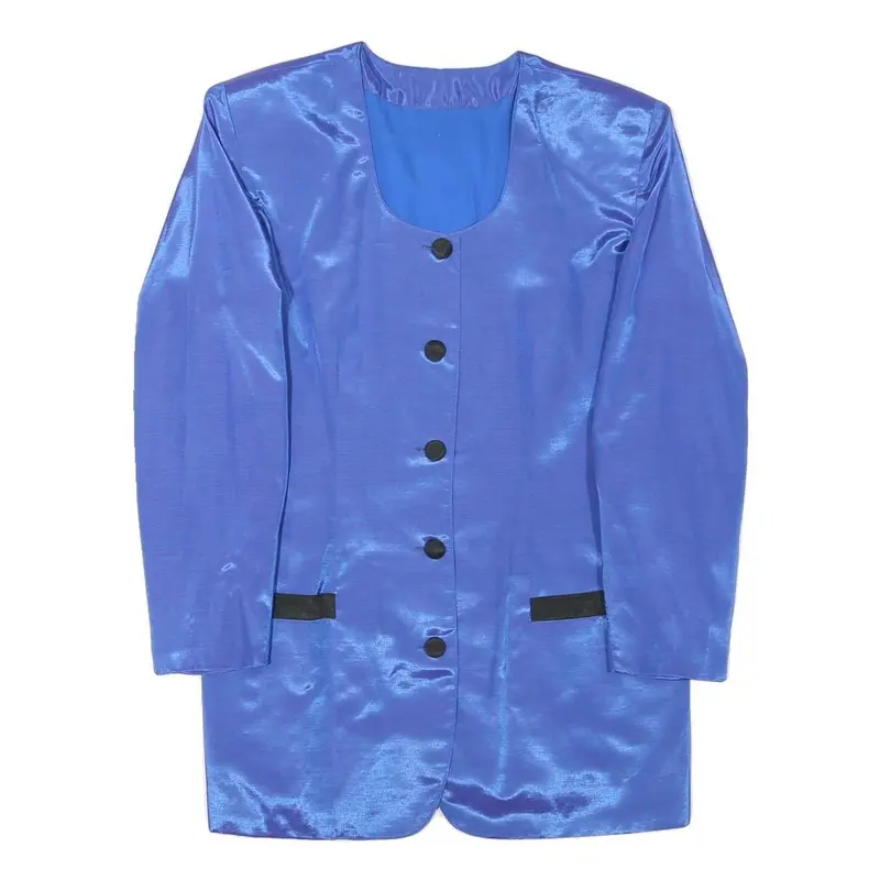 Womens Blue Synthetic Jacket M Plain Button Closure Elegant Lightweight 1