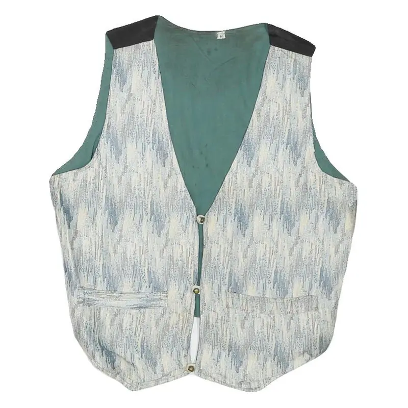 Womens Blue & White Pattern Button Cotton Blend Jacket M Stylish Casual Vest 1