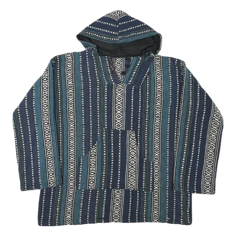 Womens Blue & White Patterned Hoodie L Cotton Blend Relaxed Fit Casual 1