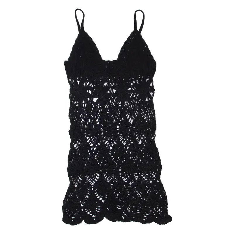 Womens Bodycon Dress Black Crochet Sleeveless Short S 1