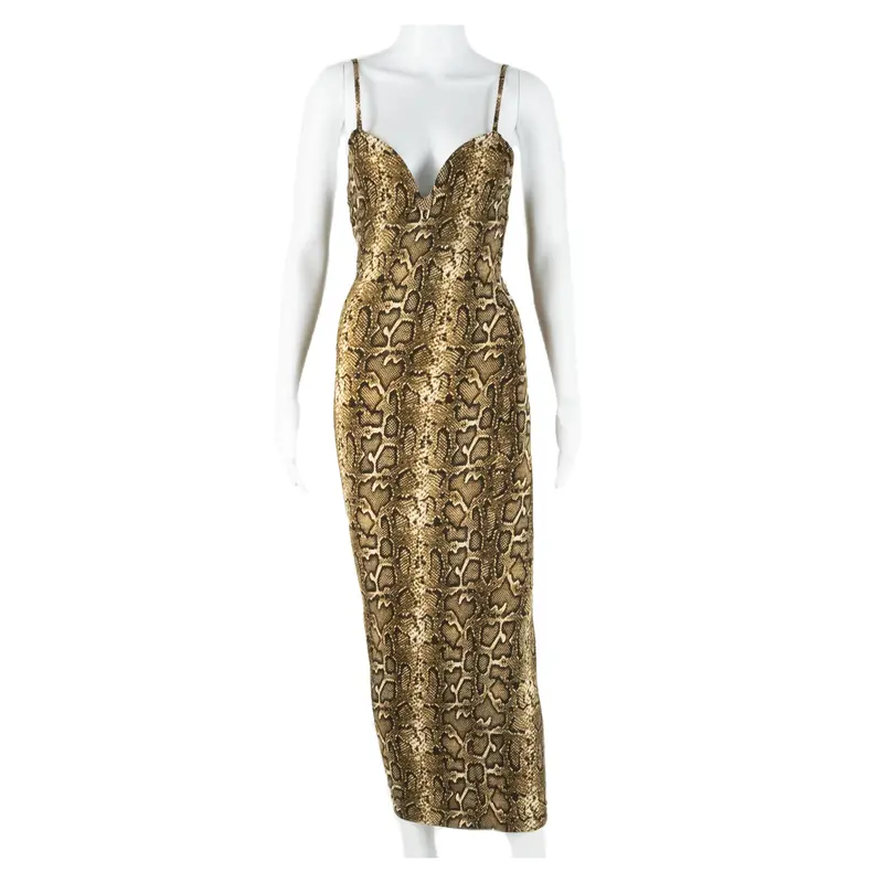 Womens Bodycon Dress Brown Animal Print Sleeveless Long S 1