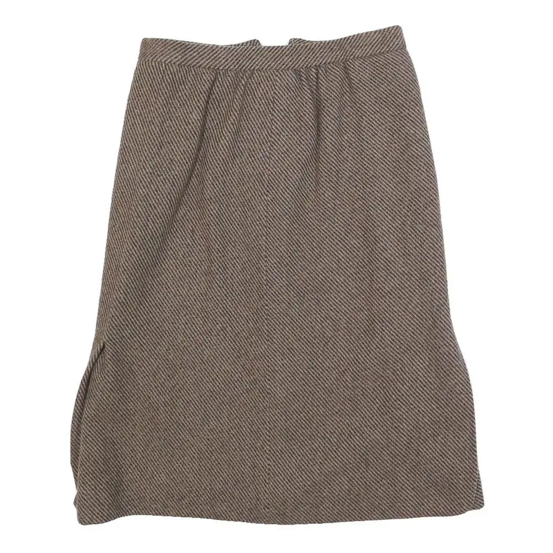 Womens Brown A-Line Midi Woven Plain Skirt Size S Classic Office Wear 1