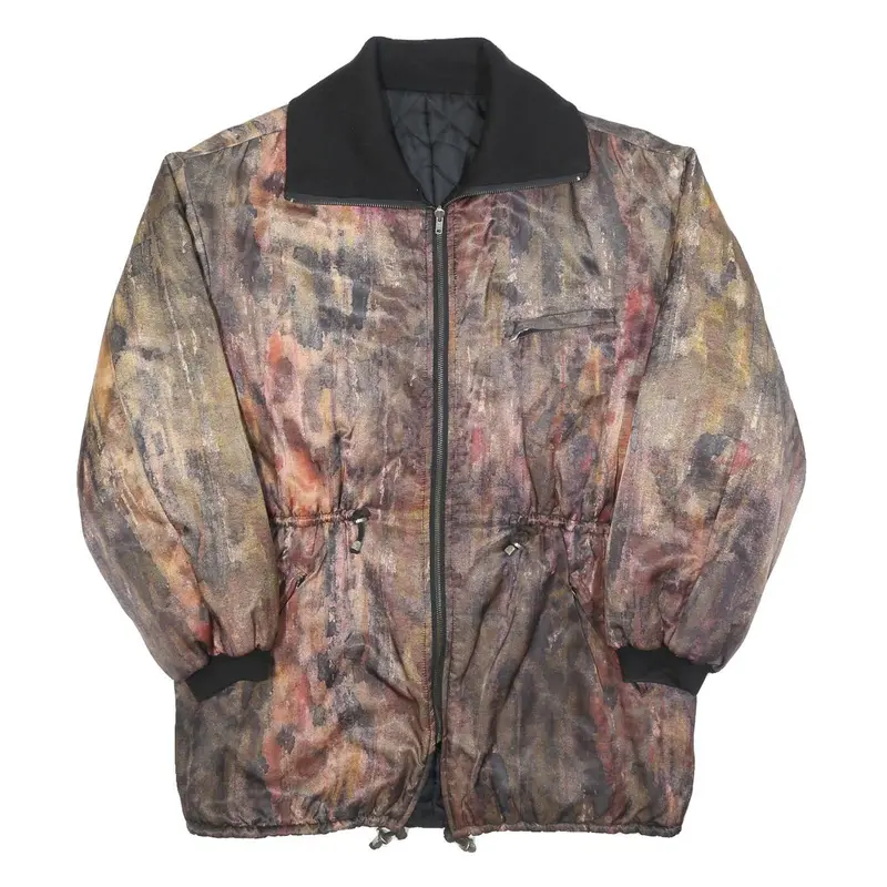 Womens Brown & Black Zip Up Patterned Jacket L Polyester Blend Outdoor Classic 1
