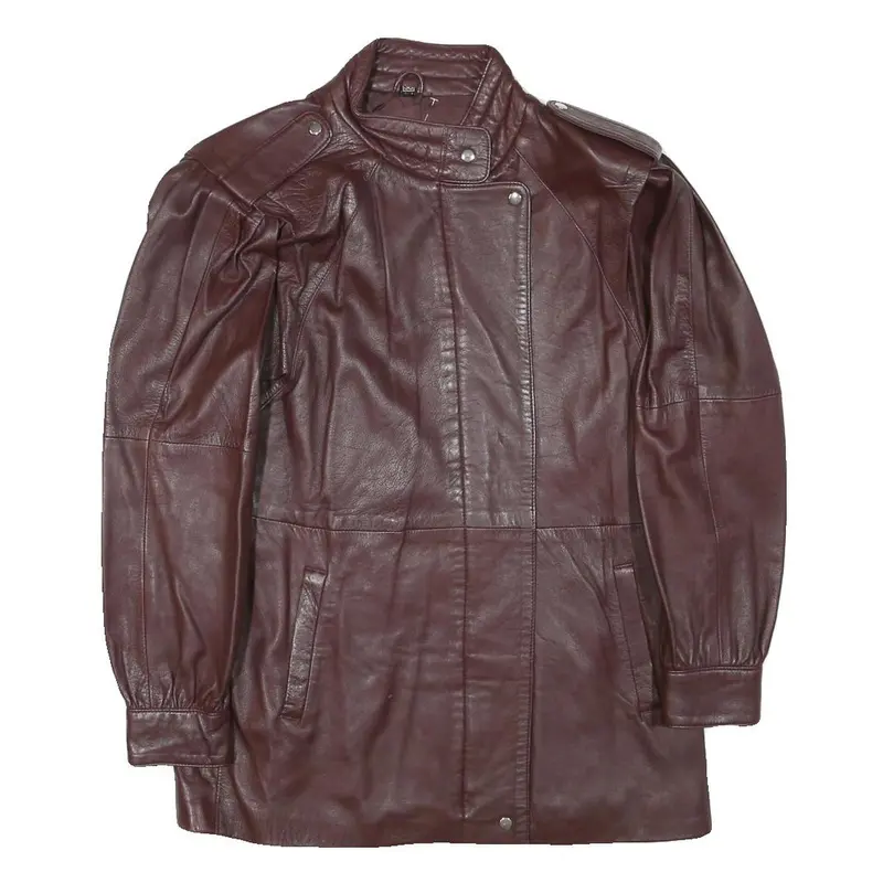 Womens Brown Leather Zip Jacket M Classic Plain Stylish Outerwear M 1