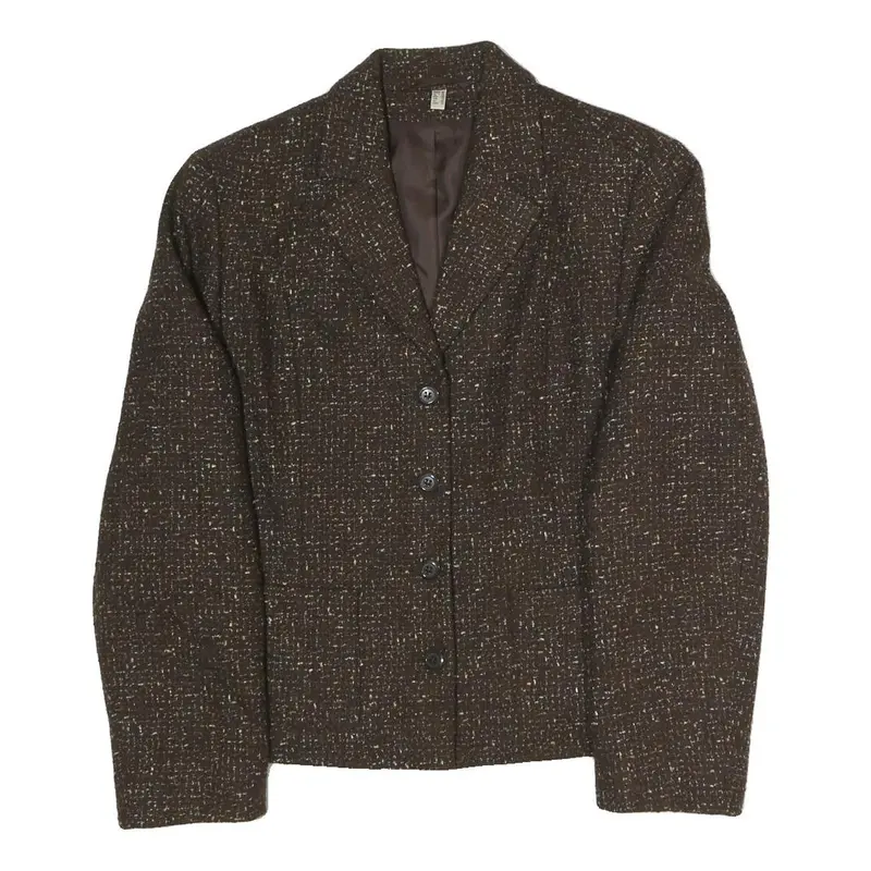 Womens Brown Polyester Blend Button Jacket Uk 16 Tweed Classic Workwear 1