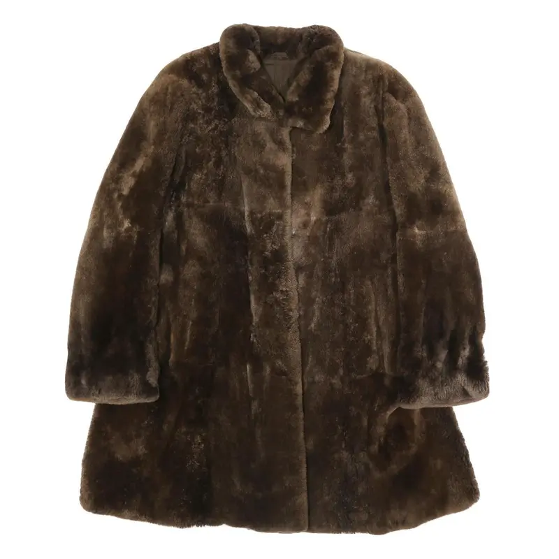Womens Brown Synthetic Faux Fur Button Jacket L Plush Warm Winter 1