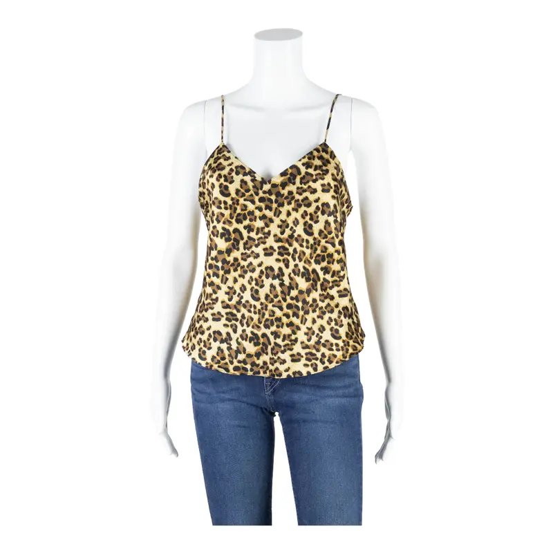 Womens Camisole Top Brown V-Neck Sleeveless Animal Print M 1