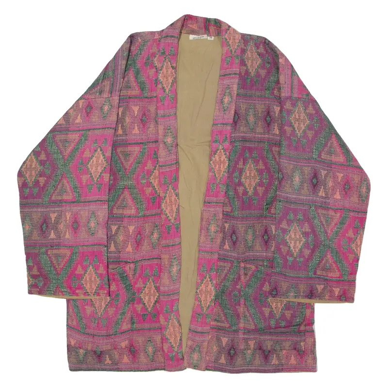 Womens Coat Pink Knit 80S Geometric M 1