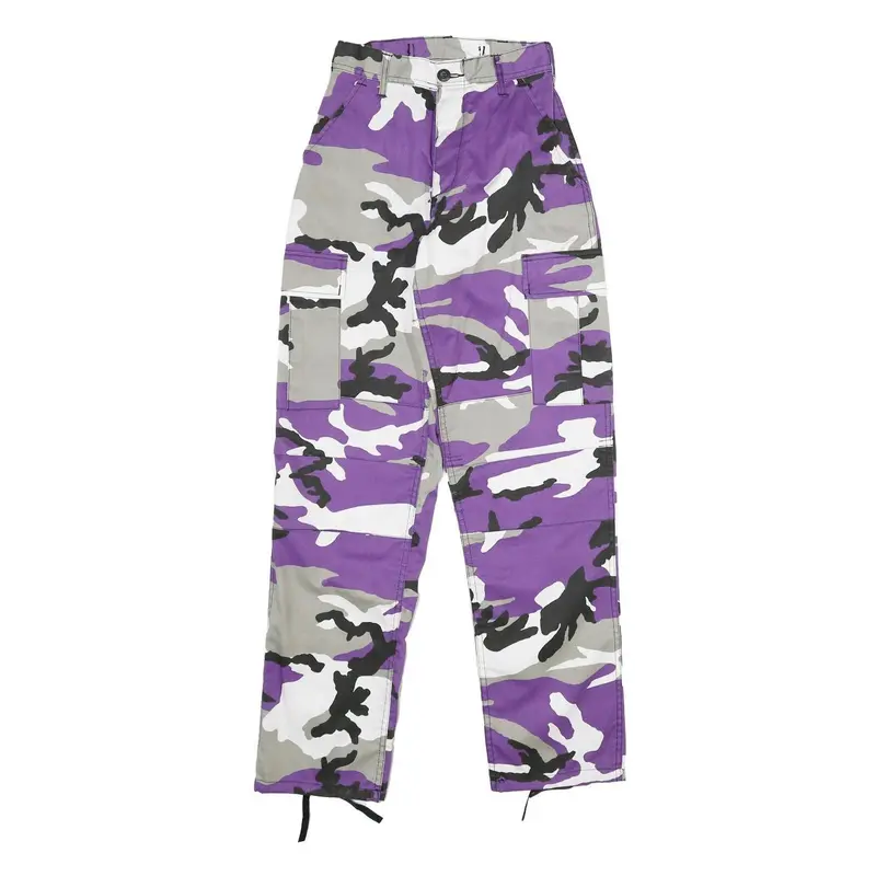 Womens Cotton Blend Purple & Grey Camouflage Regular Fit Cargo Trousers W22 L32 1