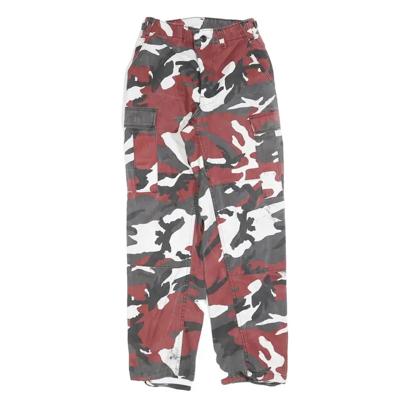 Womens Cotton Regular Fit Cargo Trousers W25 L30 Red Grey White Camouflage 1