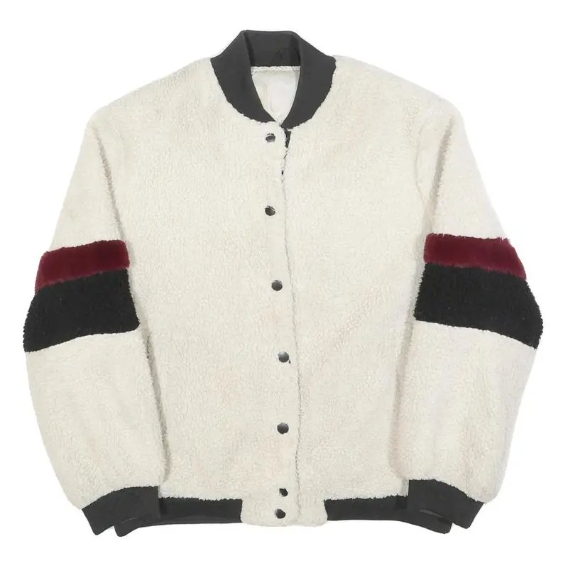 Womens Cream Black & Maroon Button Jacket L Polyester Blend Plain Casual 1