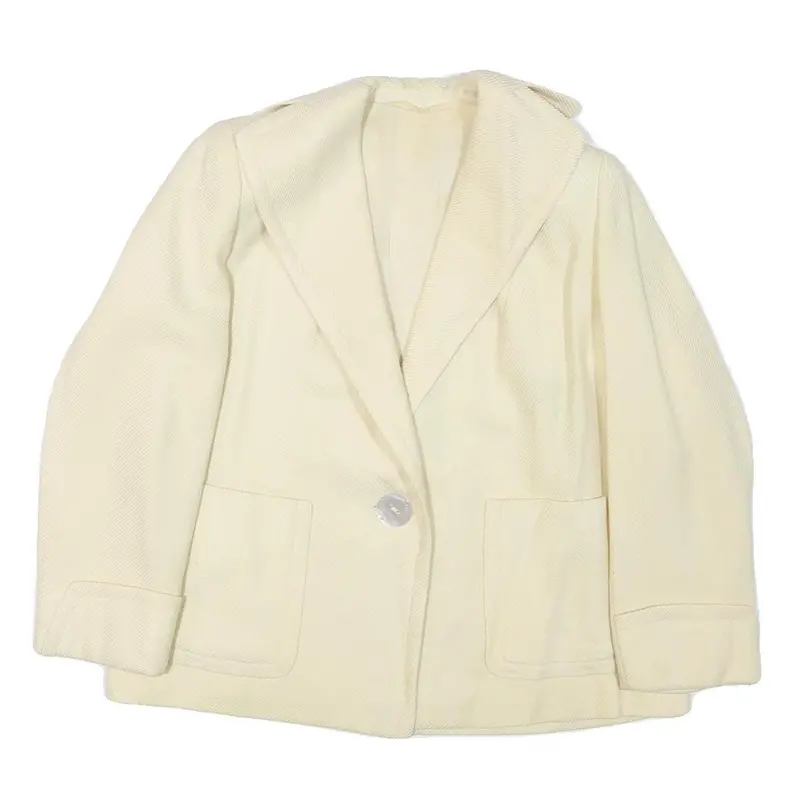 Womens Cream Button Jacket M Polyester Blend Plain Classic Fit Lightweight 1