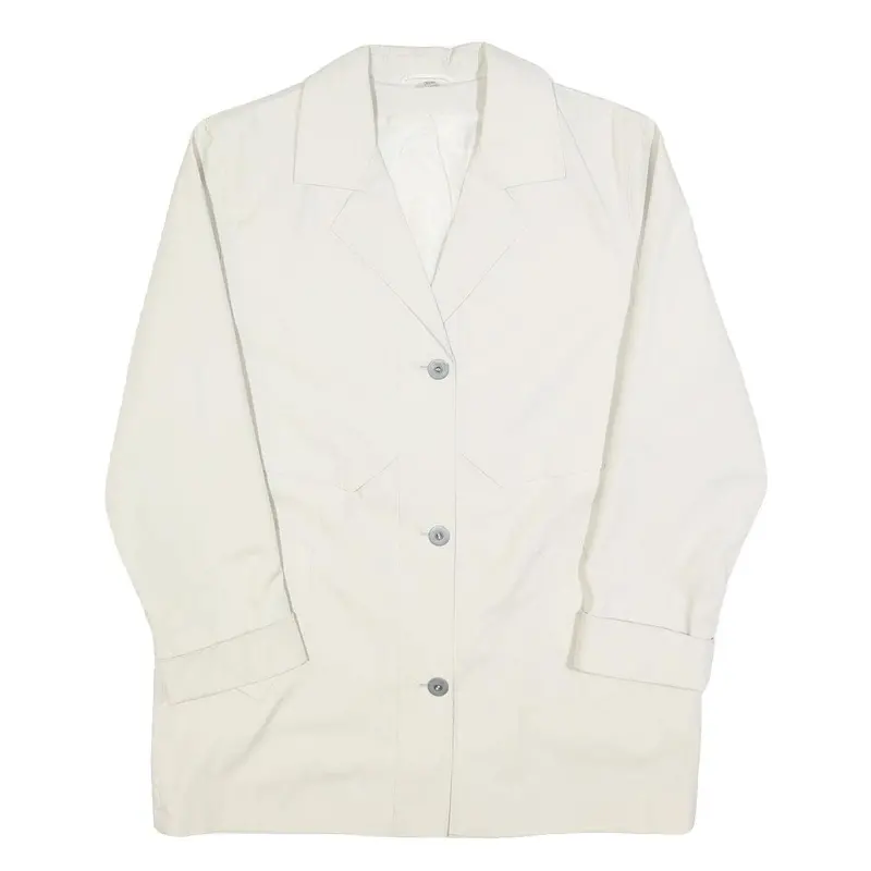 Womens Cream Button Jacket Uk 14 Polyester Blend Plain Classic Long Sleeve 1