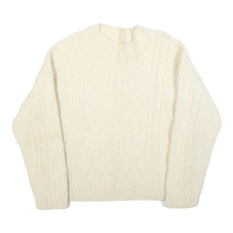 Womens Cream Cable Knit Wool Jumper M Cable Knit Crew Neck Regular Fit 1