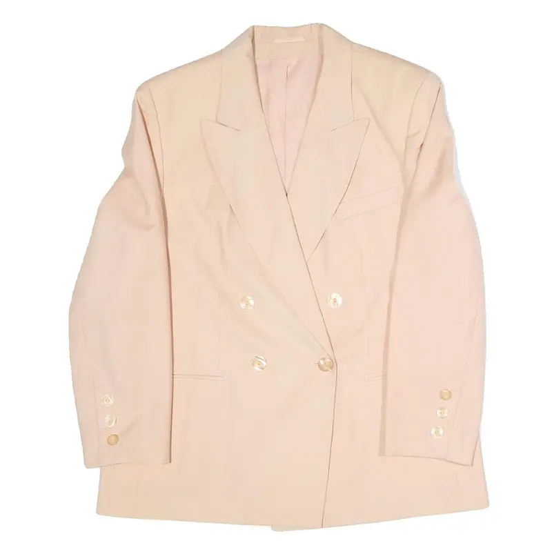 Womens Cream Double Breasted Button Polyester Blend Jacket Xl Plain Elegant 1
