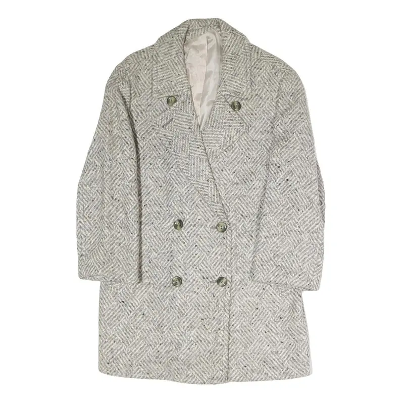Womens Cream & Grey Plain Button Jacket S Polyester Blend Classic Comfort Style 1