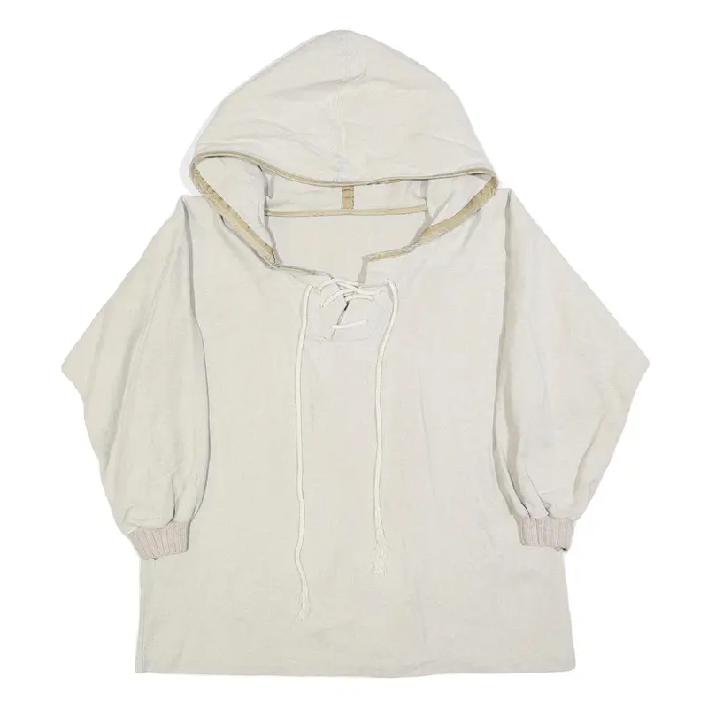 Womens Cream Hooded Pullover L Lace-Up Hoodie Patch Detail Casual 1