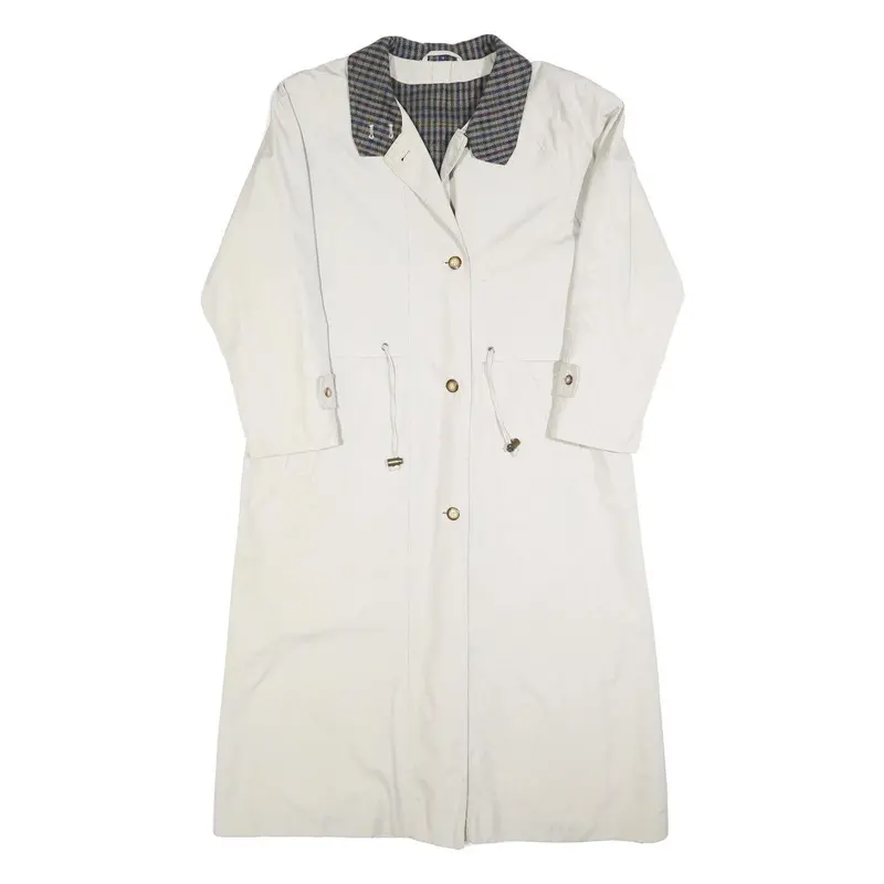 Womens Cream Jacket S Cotton Button Check Collar Classic Outerwear 1