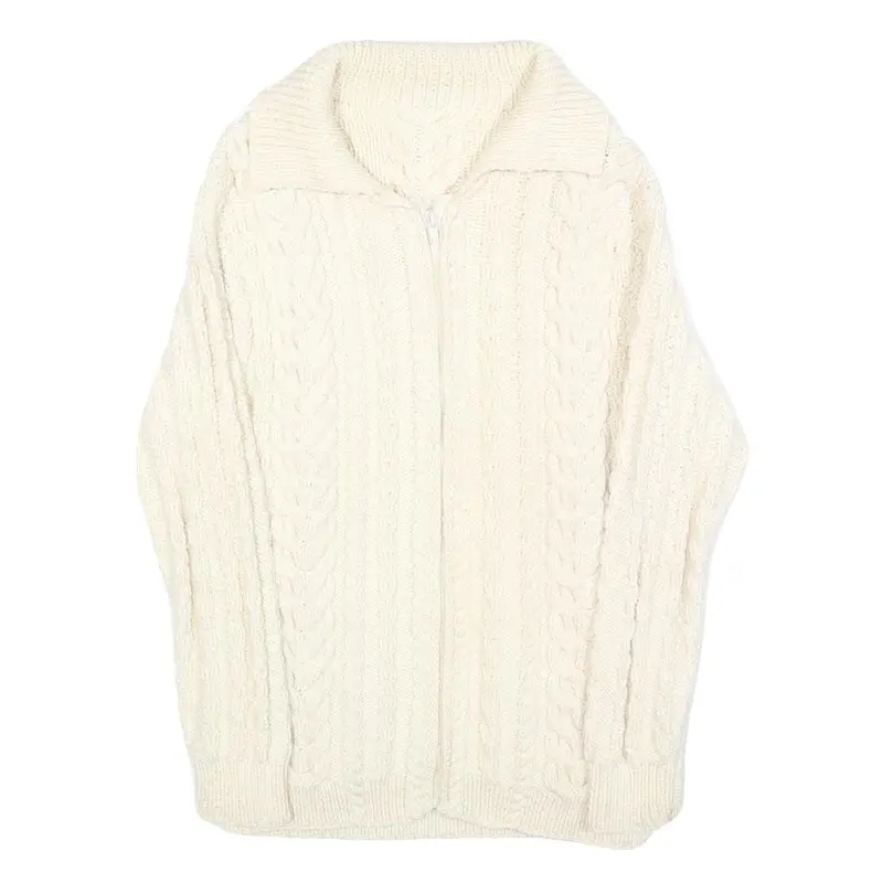 Womens Cream Plain Chunky Knit Full Zip Jumper Cable Knit S Zip Cardigan 1