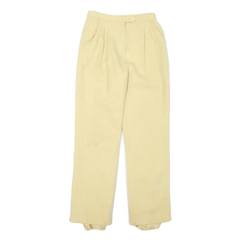 Womens Cream Wool Regular Fit Straight Leg Trousers W22 L25 Zip Closure 1