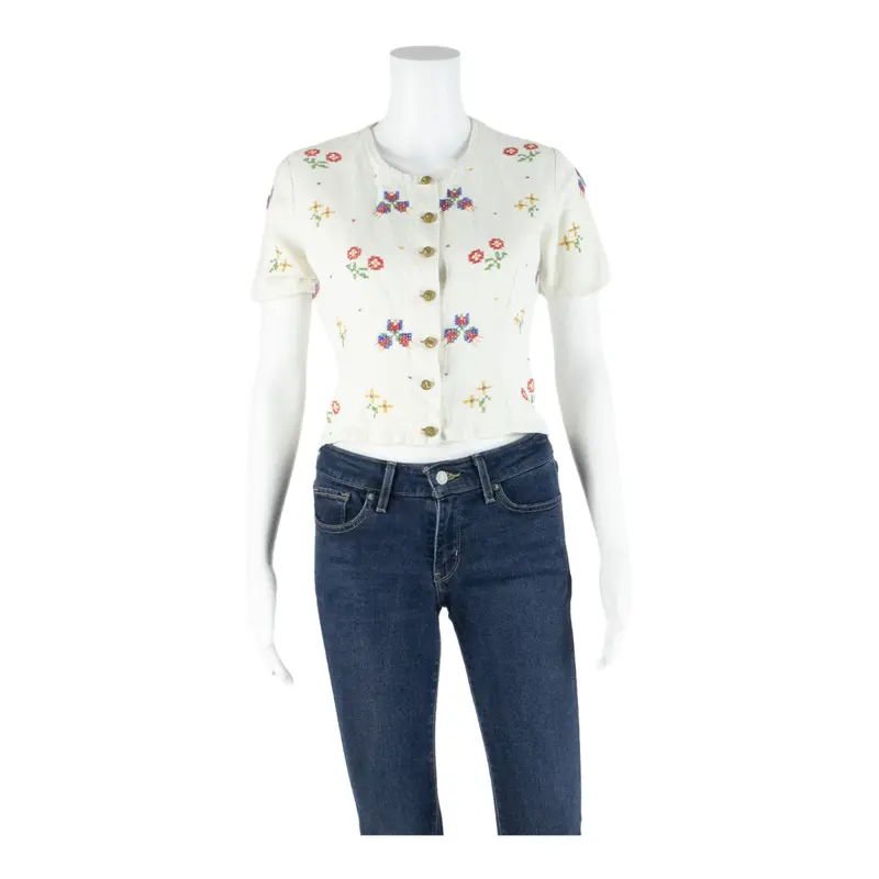 Womens Cropped Blouse Beige Floral S 1