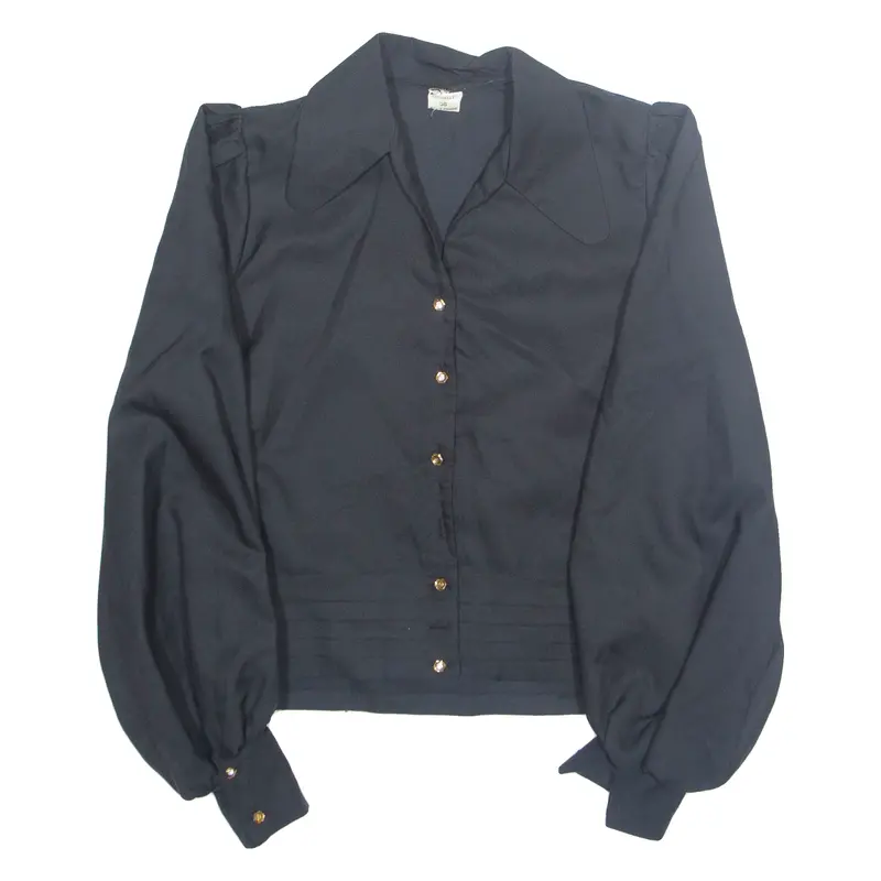 Womens Cropped Blouse Black Collared Long Sleeve M 1