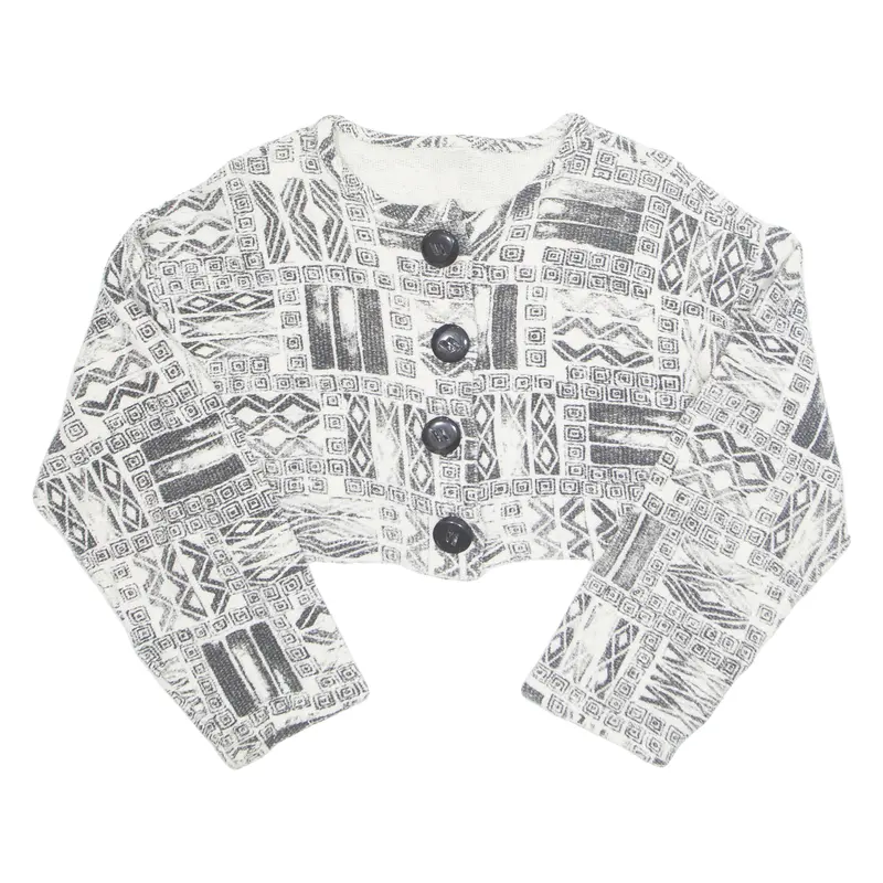 Womens Cropped Blouse Black Long Sleeve Crazy Pattern M 1