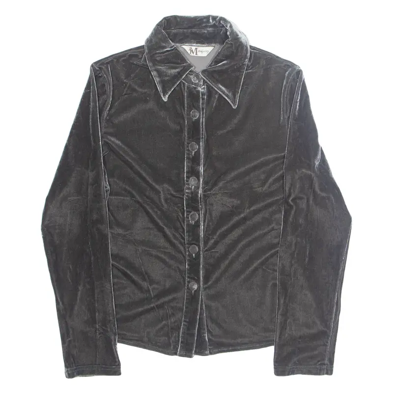 Womens Cropped Shirt Grey Collared Long Sleeve S 1