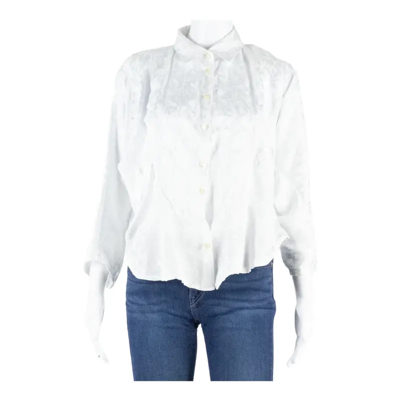 Womens Cropped Shirt White Collared Long Sleeve L 1