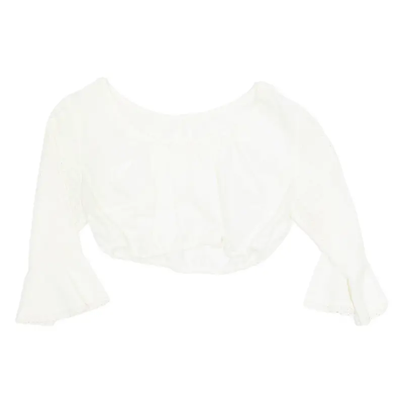 Womens Cropped Top White 3/4 Sleeve S 1