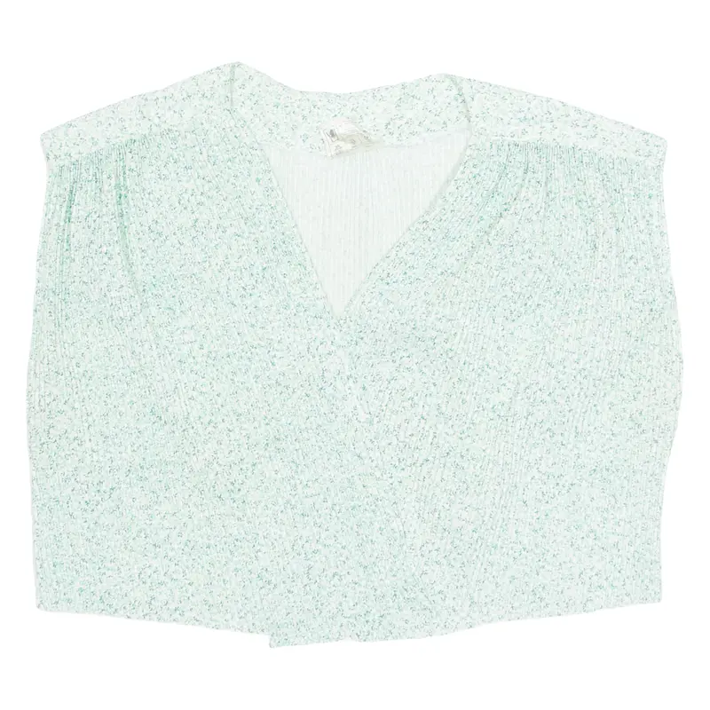 Womens Cropped Vest Green V-Neck Sleeveless Floral L 1