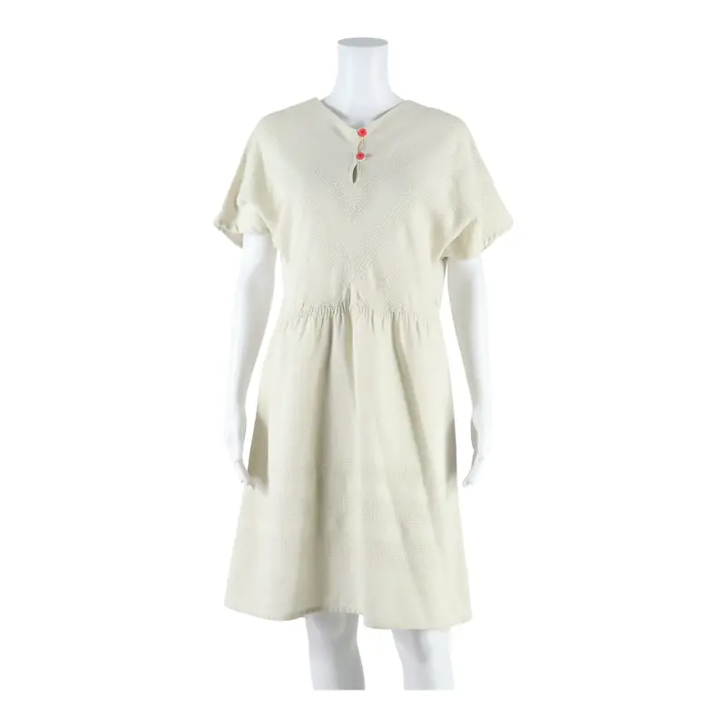 Womens Day Dress Beige 90S Short Sleeve Midi M 1