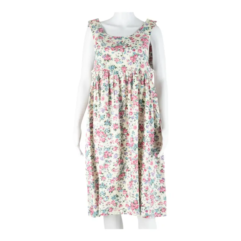 Womens Day Dress Beige Floral Sleeveless Knee Length L 1